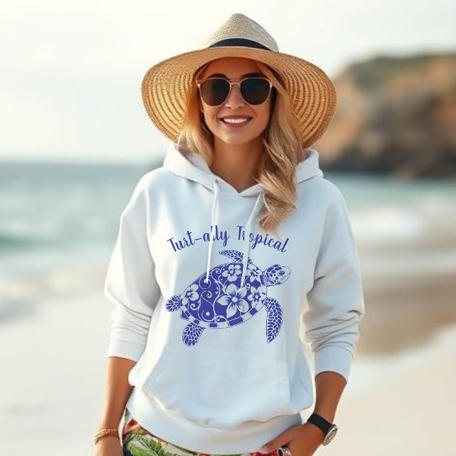 Pull À Capuche Tortue de mer d'Hawaï - Tropical-Deep Blue (Hawaiian Turtle-Turt-ally Tropical-Fisherman Core, Coastal, Islander, Beach, Summer, Women Hoodie)