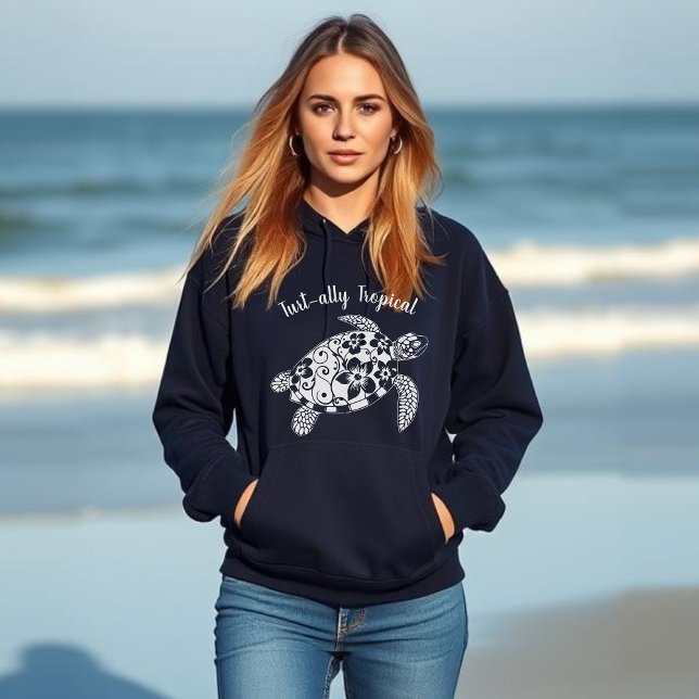 Pull À Capuche Tortue hawaïenne Tropicale (Hawaiian Turtle-Turtally Tropical-Fisherman Trend-Summer, Beach, Coastal, Women Hoodie, Islander)