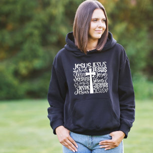 Pull À Capuche Typographie croisée de Jésus-Christ