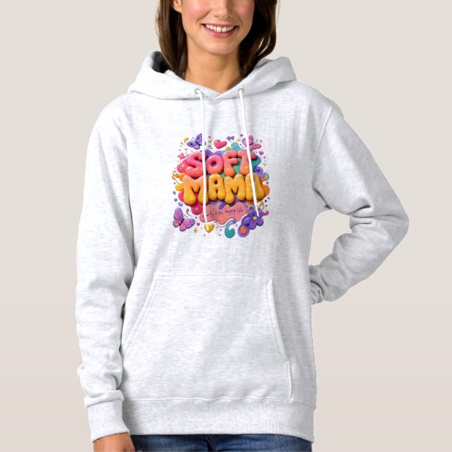 Pull À Capuche Typographie Douce Maman Kawaii  (Devant)