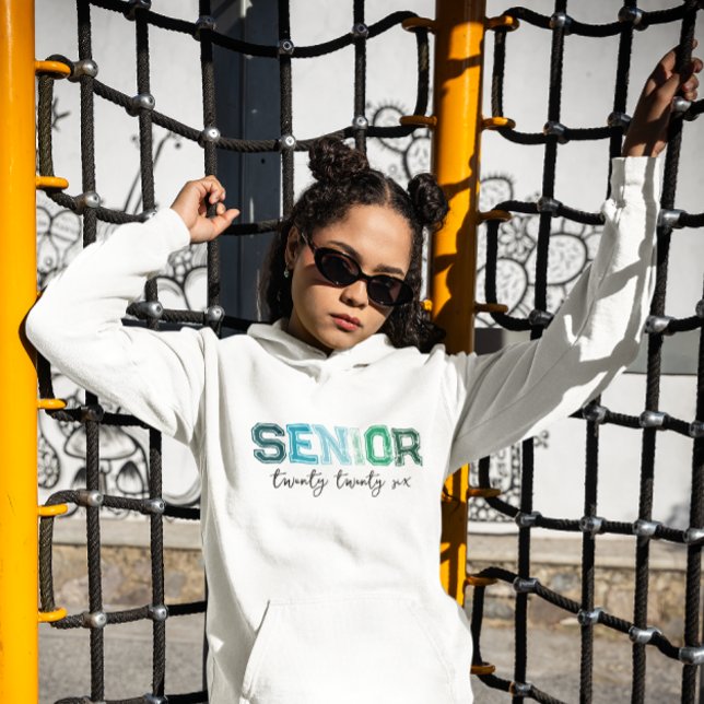 Pull À Capuche Typographie Senior Bleu Vert 2026 (Blue Green Senior 2026 Typography Hoodie)