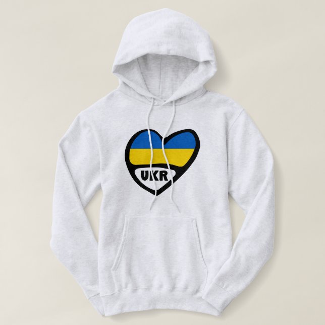 Pull À Capuche Ukraine Code Pays Coeur Drapeau, UKR (Design devant)