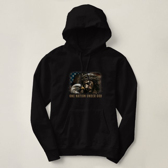Pull À Capuche Une nation sous Dieu Jésus l'aigle chrétien Ameri (Design devant)