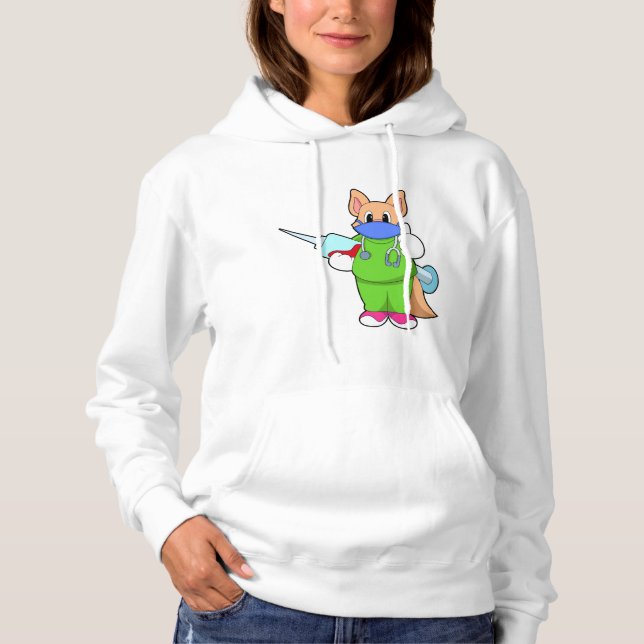 Pull À Capuche Vaccination au chat avec seringue (Devant)