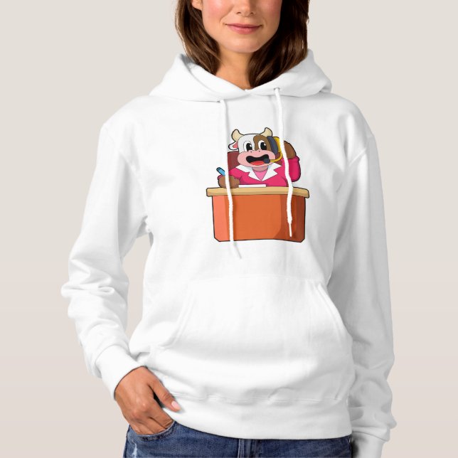 Pull À Capuche Vache comme secrétaire avec table (Devant)