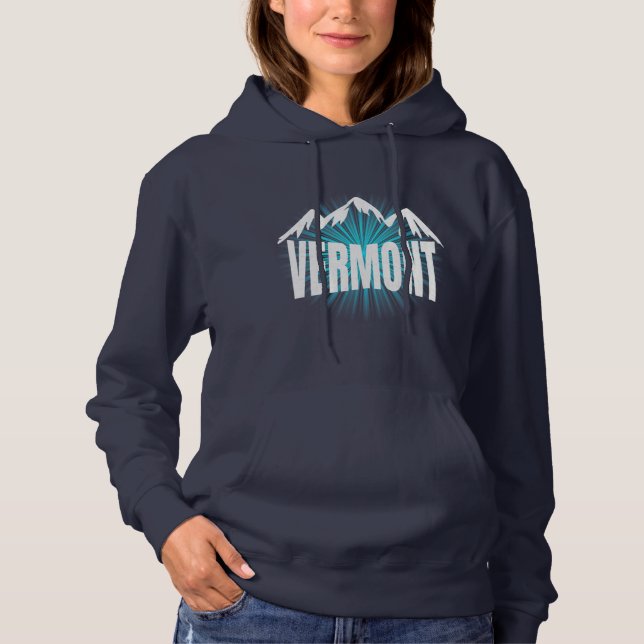 Pull À Capuche Vermont Mountain Blue Sky Cool VT Mountains Hiver (Devant)