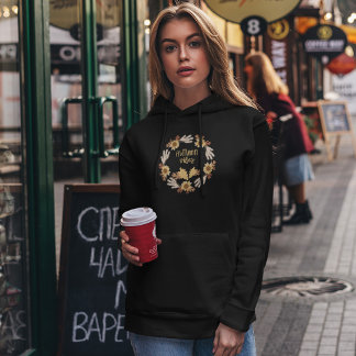 Pull À Capuche Vibes d'automne avec tournesols et feuilles d'auto