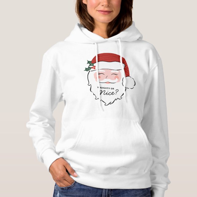 Pull À Capuche Visage Père Noël joyeux | Naughty ou Nice ? T-shir (Devant)