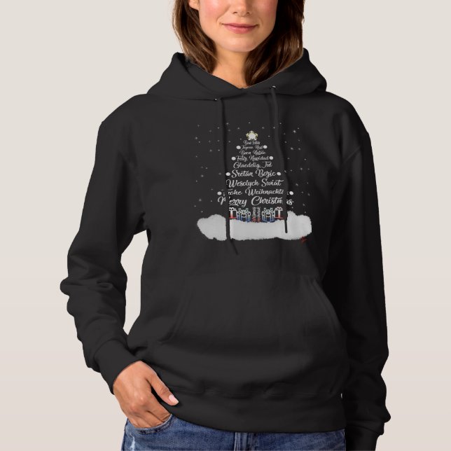 Pull À Capuche voeux de noël dans différentes langues Noël (Devant)