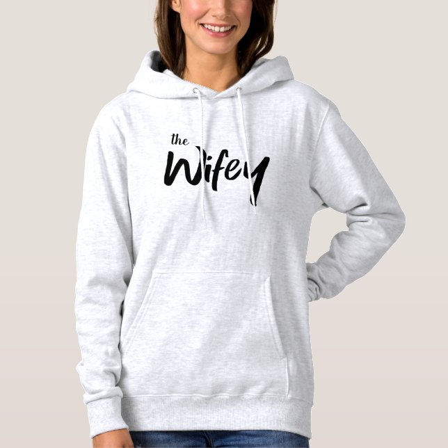 Pull À Capuche Wifey Funny Mariée Brush Typographie de script (Devant)
