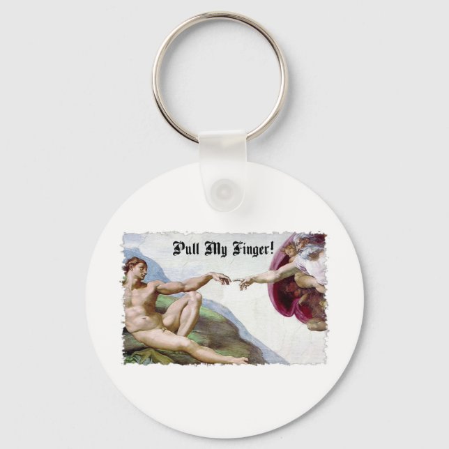 Pull My Finger - Michelangelo Creation Fart Humour Keychain (Front)