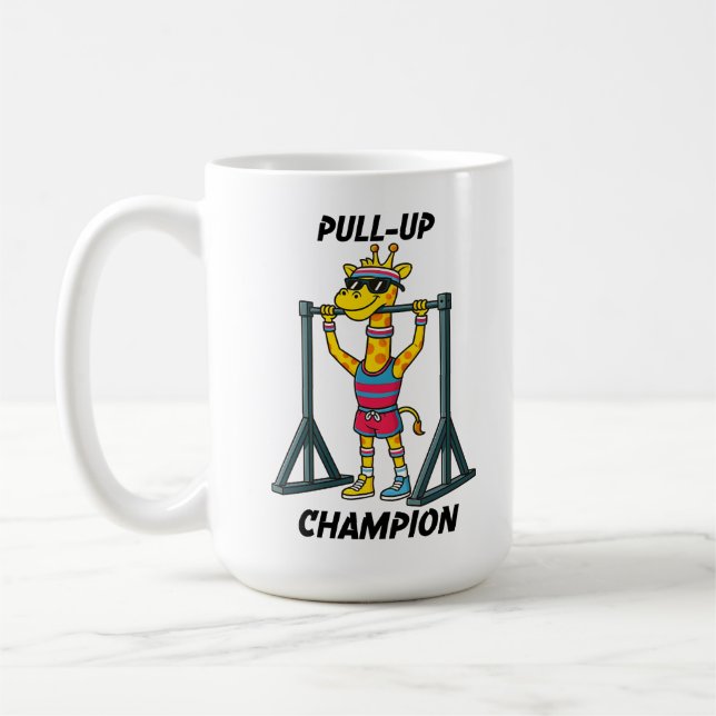 Pull-Up Champion – Funny Giraffe Workout Design Coffee Mug (Left)