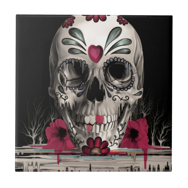 Pulled sugar, melting sugar skull tile (Front)