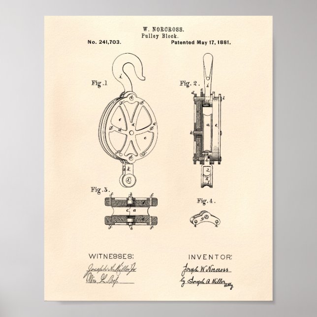 Pulley Block 1881 Patent Art Old Peper Poster (Front)