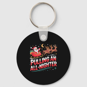 Pulling An All-nighter Funny Christmas Santa Sleig Keychain