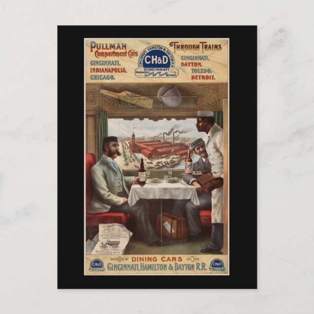 Pullman compartment cars & through trains postcard (Front)