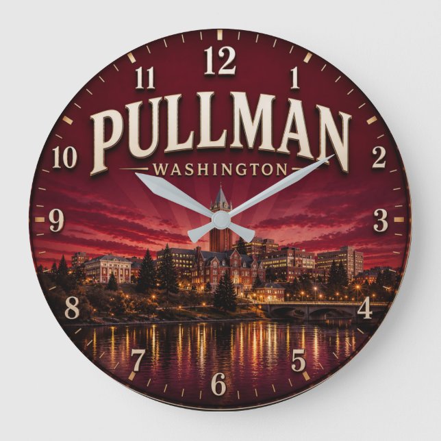 Pullman Washington College Town  Large Clock (Front)