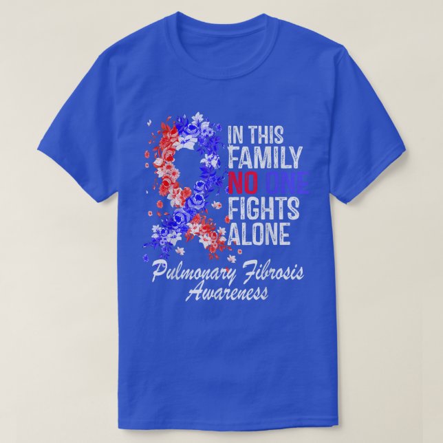 Pulmonary Fibrosis Awareness  Blue Red Flower Ribb T-Shirt (Design Front)