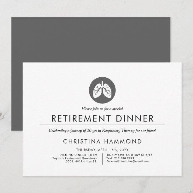 Pulmonology Retirement Dinner | Minimal Style Invitation (Front/Back)