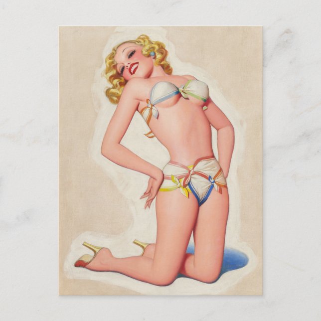 Pulp Blonde in Bikini Pinup Postcard (Front)