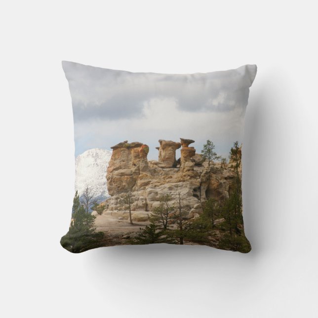 Pulpit Rock with Pikes Peak Throw Pillow (Front)