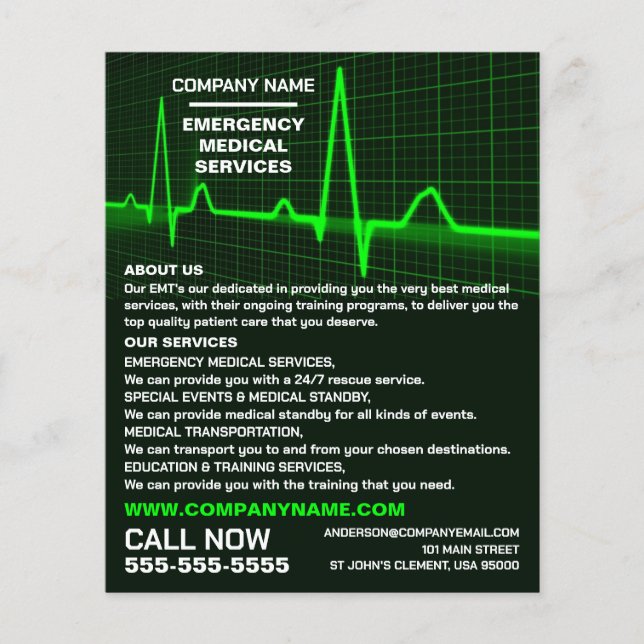 Pulse Rate Design, EMT, Paramedic Advertising Flyer (Front)