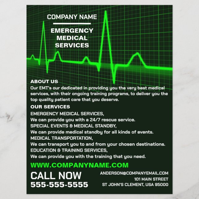 Pulse Rate Design, EMT, Paramedic Advertising Flyer (Front)