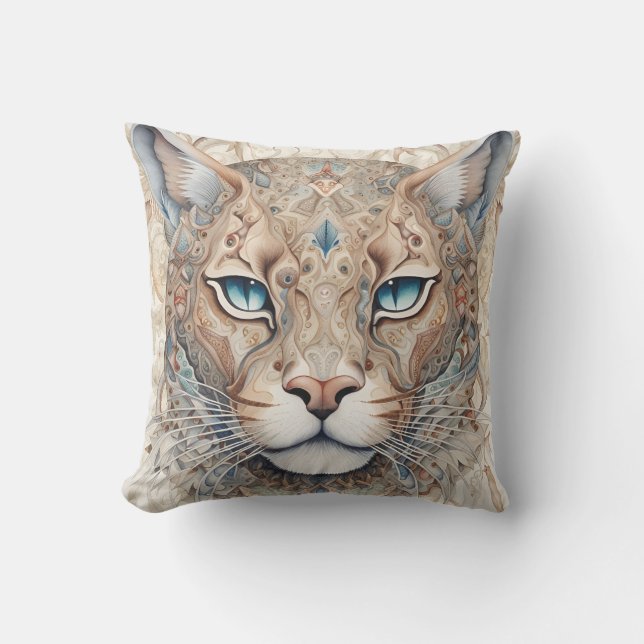 Puma Face Surreal Art  Outdoor Pillow (Front)