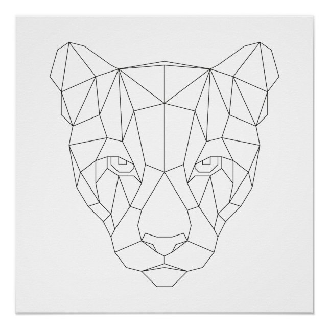 Puma Head Geometric Black & White Modern Art Print (Front)