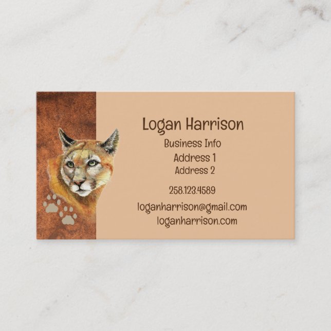 Puma, Mountain Lion, Cougar Tracks Business Card (Front)
