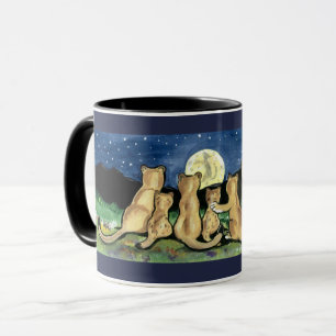 Puma Mountain Lion Family and Moon Designer Mug