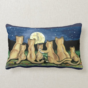 Puma Mountain Lion Family and Moon Designer Pillow