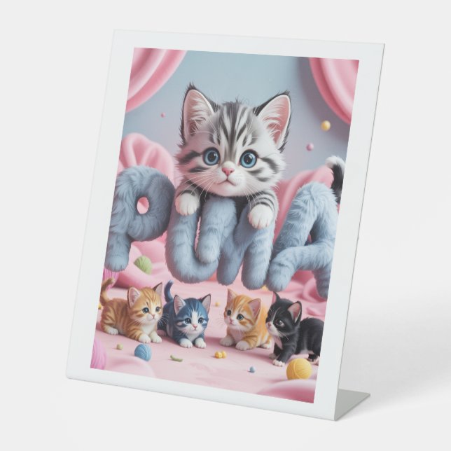 Puma Paws | Cute Kitten Fantasy Artwork Pedestal Sign (Front)