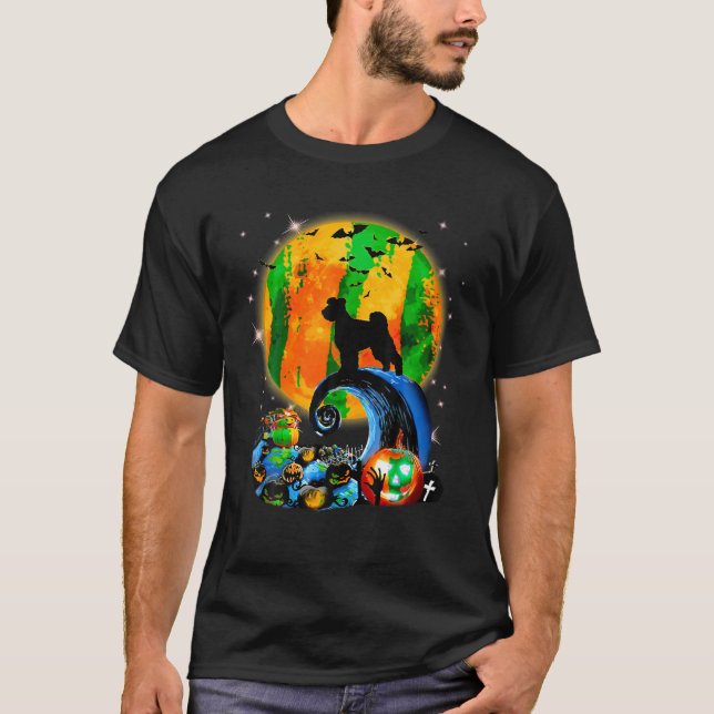 Pumi Dog And Yellow Moon Halloween Funny Dog Lover T-Shirt (Front)