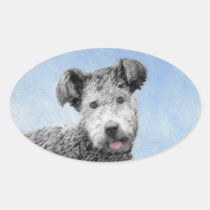 Pumi Painting - Cute Original Dog Art Oval Sticker