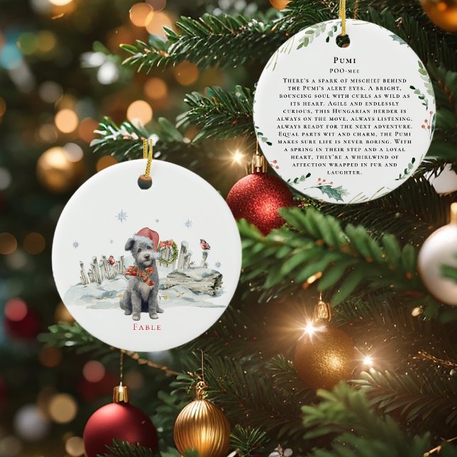 Pumi Watercolor Dog Monogram Ceramic Ornament (Creator Uploaded)