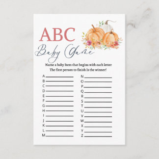 Pumkin ABC baby shower game  Enclosure Card