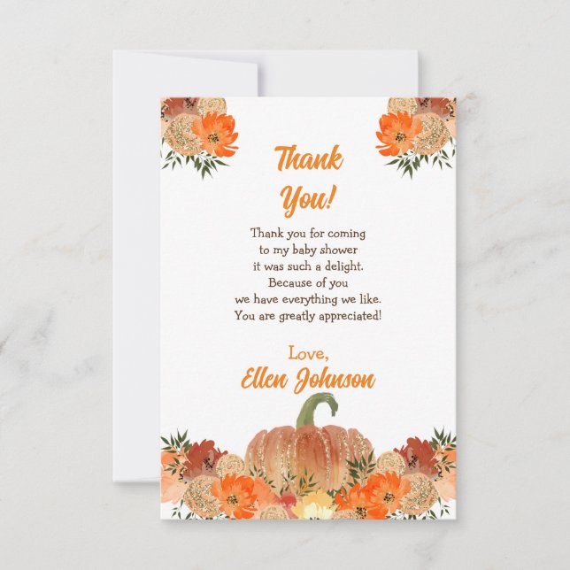 Pumkin Baby Shower Thank You Card (Front)