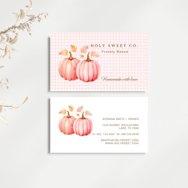 Pumkin rose En vichy Carte de visite de boulangeri (Pink Pumpkin Bakery Business Card)