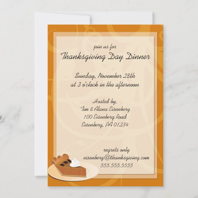 Pumkpin Pie Thanksgiving Day Dinner Invitations (Front)