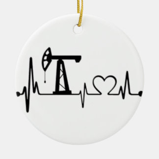 Pump Jack Heartbeat Ceramic Ornament