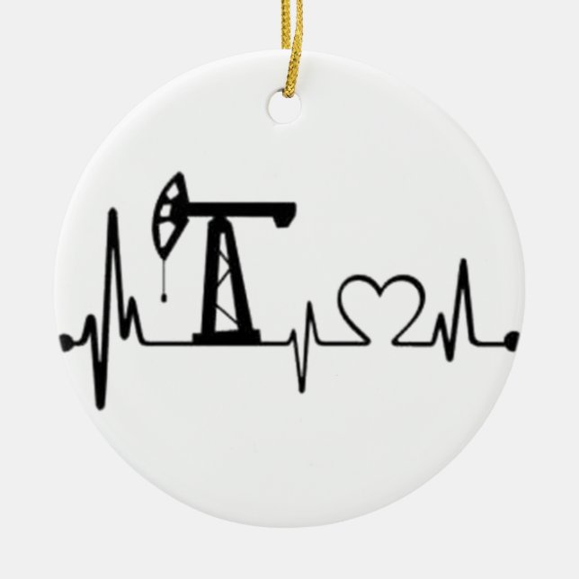 Pump Jack Heartbeat Ceramic Ornament (Front)
