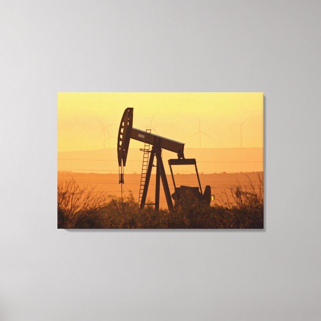 Pump Jack Pumping Oil In West Texas, USA Canvas Print (Front)