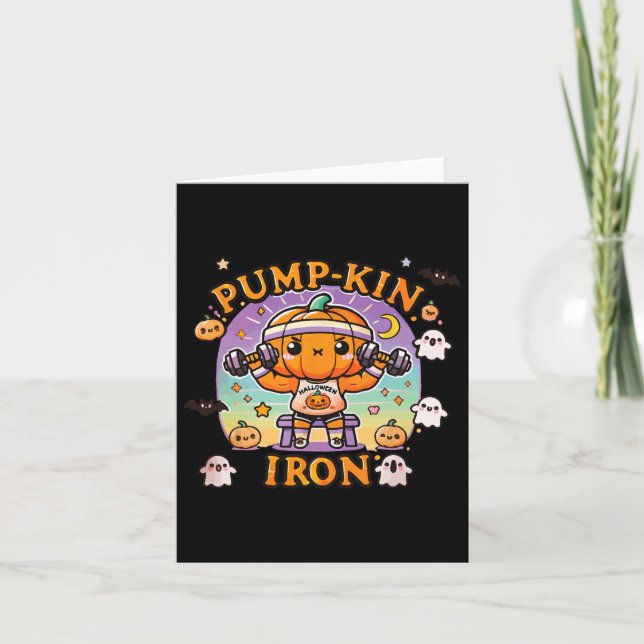 Pump-kin Iron - Funny Bodybuilding Workout Hallowe Card (Front)