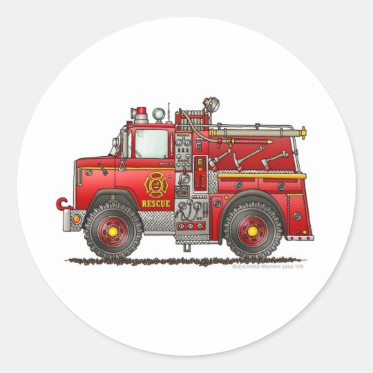 Pumper Rescue Fire Truck Firefighter Classic Round Sticker