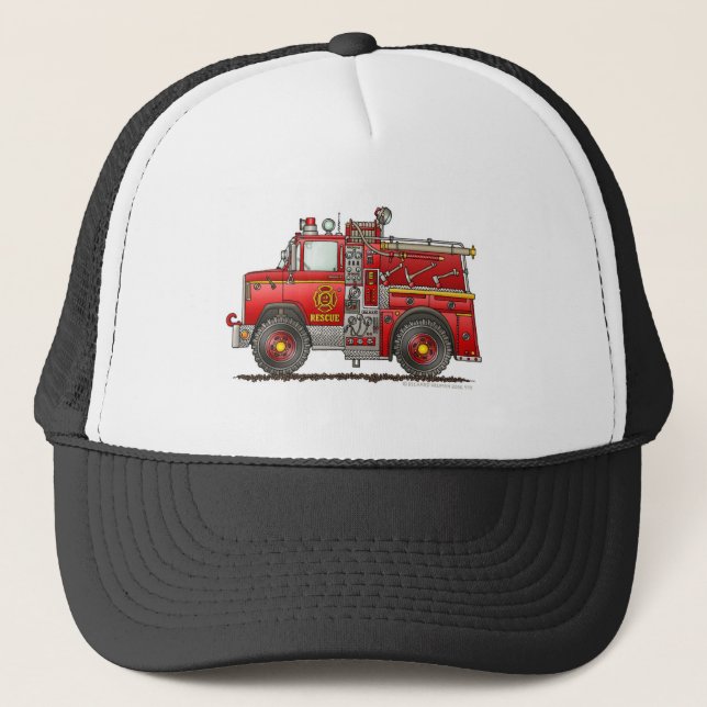 Pumper Rescue Fire Truck Firefighter Trucker Hat (Front)