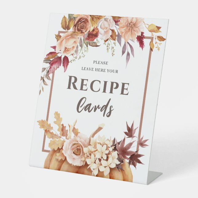 Pumpink Floral Fall Autumn Recipe Request  Pedestal Sign (Front)