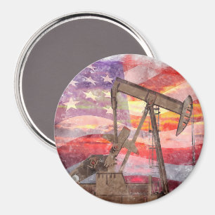 Pumpjack silhouette pastel drawing American Flag Magnet