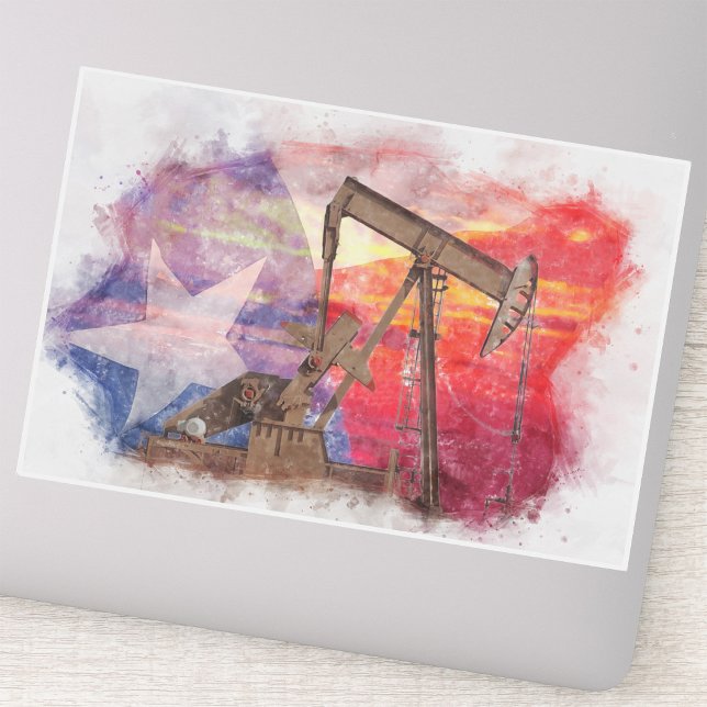 Pumpjack Texan icon pastel drawing with Texas Flag (Texas Oil Pumpjack: Lone Star State Heritage Art. Sticker )