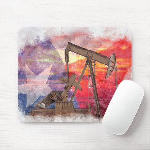 Pumpjack Texan icon pastel drawing with Texas Flag Mouse Pad